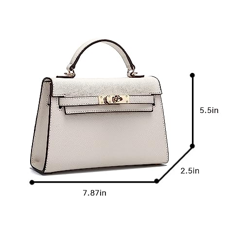 Womens Mini Leather Satchel Bags 9 * 2.5 * 5.5In Shoulder Purses Top Handle Handbags Ladies Designer Purses (Beige) #TOP2
