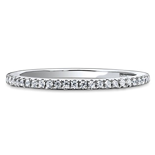 BERRICLE Sterling Silver Wedding Rings Micro Pave Set Round Cut Cubic Zirconia CZ Eternity Ring for Women, Rhodium Plated2