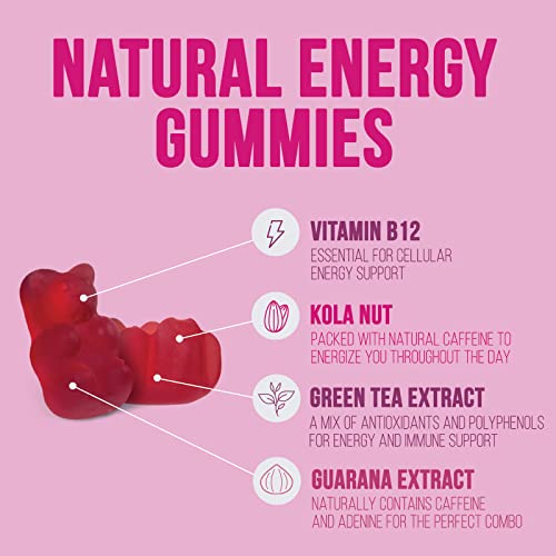 Energy Gummies Vitamin B12, Green Tea & Natural Caffeine Support, Extra Strength 1000 mcg Daily Energy Vitamins, Delicious Berry Flavor Gummy Chewable Supplement for Runners Women & Men - 60 Count - Image 4