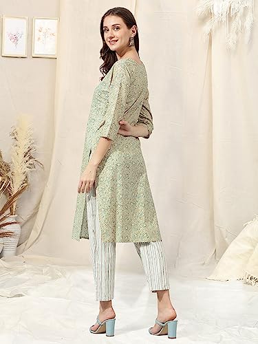 Image of MIRCHI FASHION Pure Cotton Straight Kurta Set for Women with Pant | Printed Kurta Pant Set | Ethnic Office Wear Kurta Set with Trouser