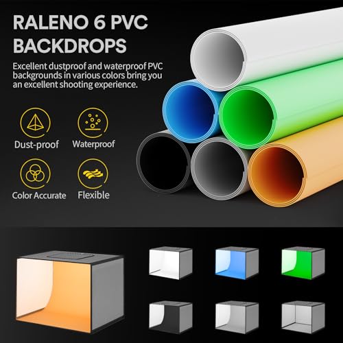 RALENO Photo Studio Light Box, 16’’x12’’ Portable Shooting Tent Kit, Professional Light Box Photography (112 LEDs | 24W High Brightness | 6 Colored Backdrops) for Product Photography