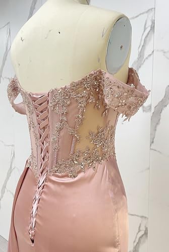 AUMEELAM Sparkly Sequin Off The Shoulder Prom Dress for Women Lace Applique Mermaid Formal Evening Dresses4