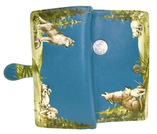Shag Wear Wolf Pack Howling at the Moon Large Wallet for Women and Teen Girls Vegan Faux Leather Blue 7"4