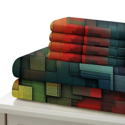 Parure de lit microfibre super douce imprimé 3D blocs colorés 260x220 cm