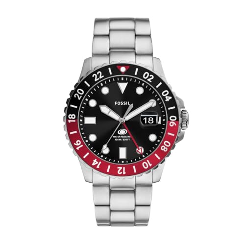 Fossil Men's 46mm Silver/Black/Red GMT Quartz Stainless Steel Watch