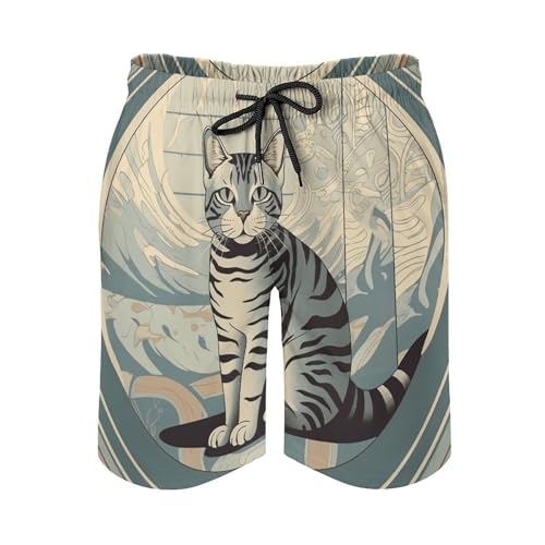 Gray Tabby Cat Mens Swim Trunks Quick Dry Swim Shorts with Mesh Lining Funny Board Shorts Bathing Suits3