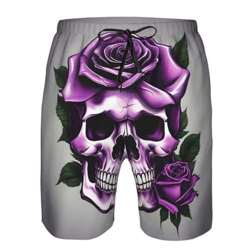 Purple Rose Skull Print Stylish Beach Shorts Swim Trunks Lightweight Breathable Summer Outdoor Activities4