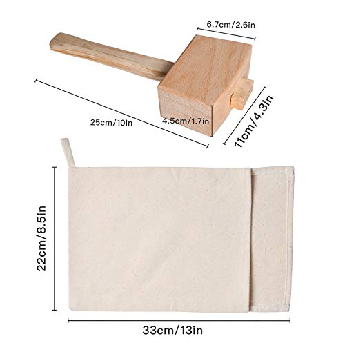 Foto von Supkiir Ice Crush Tasche, Lewis Bag Canvas Ice Bag Wiederverwendbare Canvas Tasche mit Holzhammer Hammer für Sommer Barkeeper-Kit & Barwerkzeuge Küchenzubehör