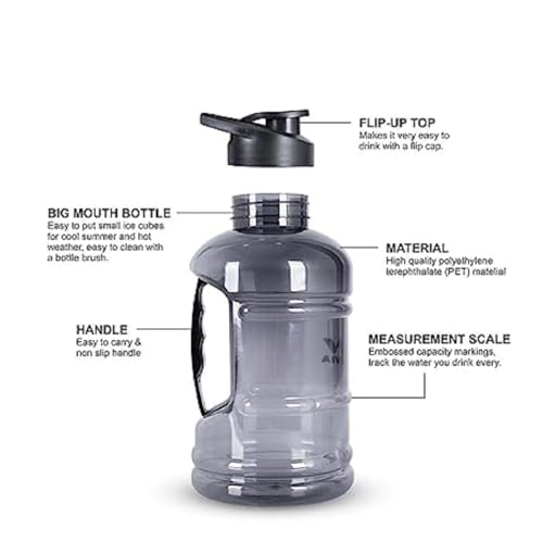 Image of Zyro Pack of 2, Gallon Water Bottle 1.5L with Mixer Ball & Strainer | BPA-Free, 100% Leak-Proof Gym, Office, Travel, Sports & Running Bottle Large Capacity Sipper for Men & Women Black Combo