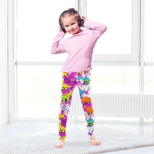 Wusikd Colorful Dinos Girls' Leggings Toddler Doodles Cute Kids Yoga Pants Dance Active Tights 4T4