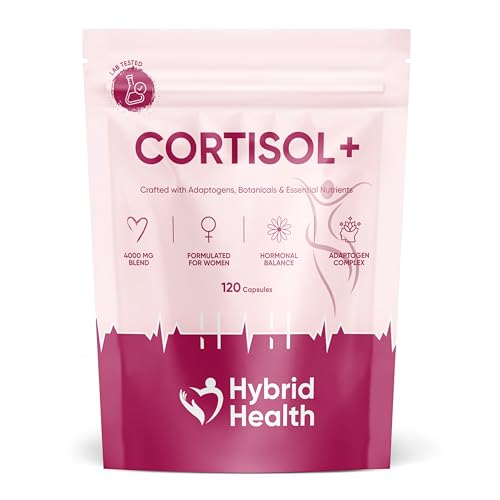 Hybrid Health Cortisol Reducing Supplements - 2 Months Supply 9-in-1 Cortisol Support & Hormone Balance for Women Formula with Ashwagandha Rhodiola L-Theanine Phosphatidylserine 120 Capsules