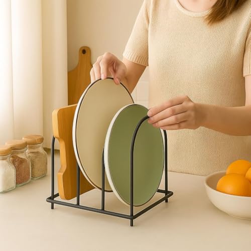 Image of Craft Expertise Black Iron 3-Slot Dish Rack - Space-Saving Countertop Organizer, Rust-Resistant Cookware Holder (24.13 x 13.97 x 22.86 cm)