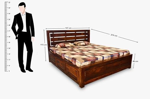 Image of SHISSO Furniture Solid Sheesham Wood Queen Size Bed with Storage|Wooden Box Bed Queen Size Double Cot Bed Palang with Storage Box for Home,Bedroom,Living Room,Hotel,Resort|Fanti Design,Natural Brown