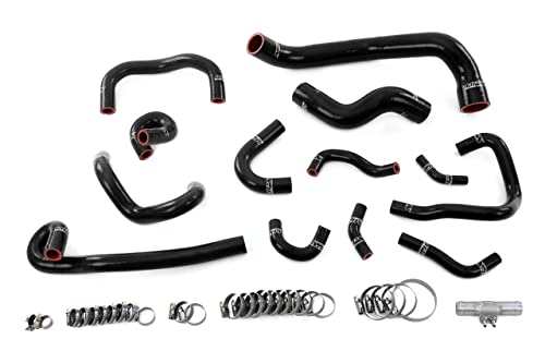 HPS Performance Black Silicone Radiator + Heater + Ancillary Hose Kit Compatible for 1995-1998 Nissan Skyline GTR R33 RB26DETT Twin Turbo, 57-2135-BLK
