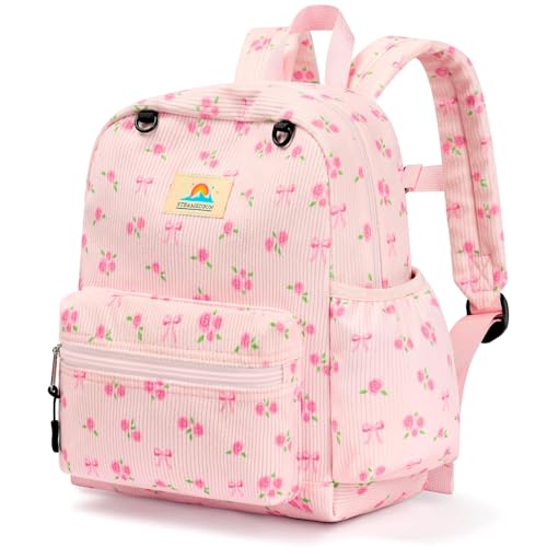 Image of STEAMEDBUN Corduroy Toddler Backpack for Girls 2-4: Kids backpack for Boys Girls - 12 inch Preschool Kindergarten Backpacks - Rose