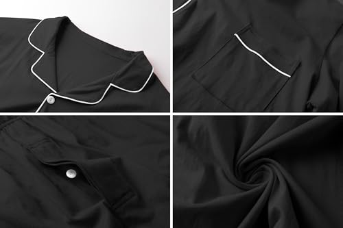 Image of QZH.DUAO Mens Pajama Set 100% Cotton Long Sleeve Button Down PJs