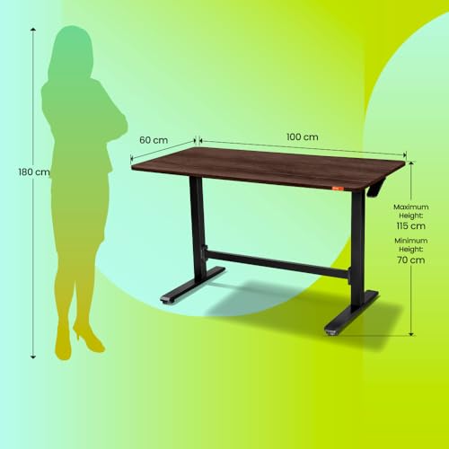 Image of Sleepyhead Lyft Designed by Duroflex - Height Adjustable Desk for Home Office & WFH | Portable Sit Stand Table with Hydraulic Lift, Wheels & Ergonomic Laptop Workstation (Black Base & Walnut Top)