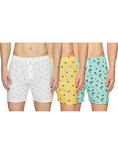 Image of Longies Cotton Regular Printed Men Inner wear (Pack of 3) (LGBOXPO3V005 White,Yellow,Blue L)