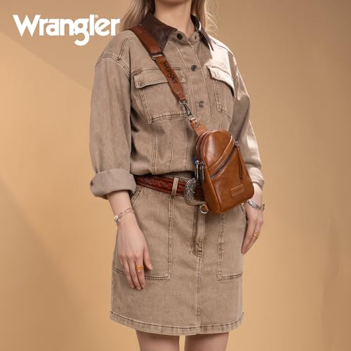 Image of Wrangler Small Sling Bag for Women, Leather Crossbody Bags Cross Body Purse Fanny Packs with Adjustable Strap for Gift