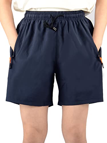 Natust Boys' Loose Fit Athletic Shorts Boy's Quick Dry Shorts With Zipper Pockets Drawstring Active Running Shorts For Kids Blue 12-13 Years #TOP2