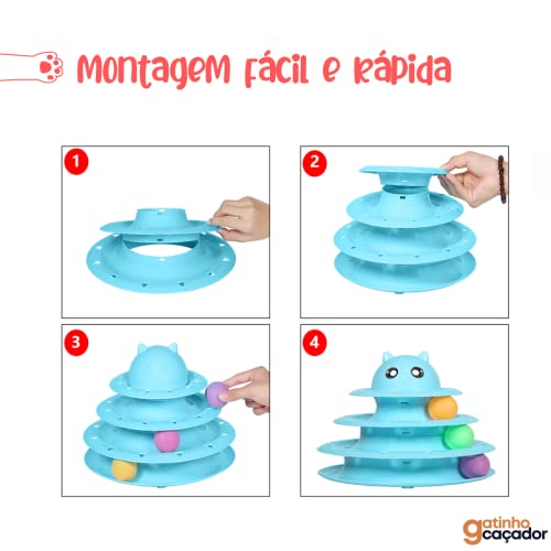 Brinquedo Interativo para Gato Torre com Bolinhas e 3 níveis Formato de Gato Feliz Gatinho Caçador (