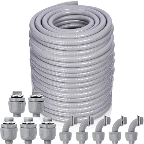Feotech Liquid-Tight Conduit and Connector Kit - 3/4 Inch 150 FT Non Metallic Liquid Tight Electrical Conduit with 5 Straight and 5 Angle Fittings