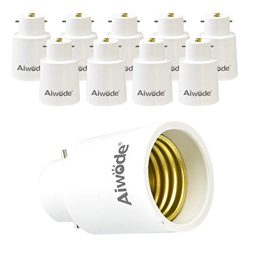 Aiwode B22 a adaptador de zócalo E27,B22 Convertidor de bombillas para bombillas LED y bombillas Halógenas,Potencia Máxima 200W,Paquete de 10 Cover