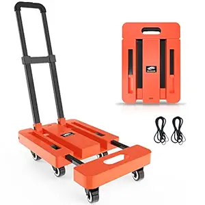 SOLEJAZZ Folding Hand Truck Dolly, Portable Dolly for Moving, 500LB Luggage Cart Dolly with 6 Wheels & 2 Bungee Cords for Luggage, Travel, Moving, Shopping, Office Use, Orange