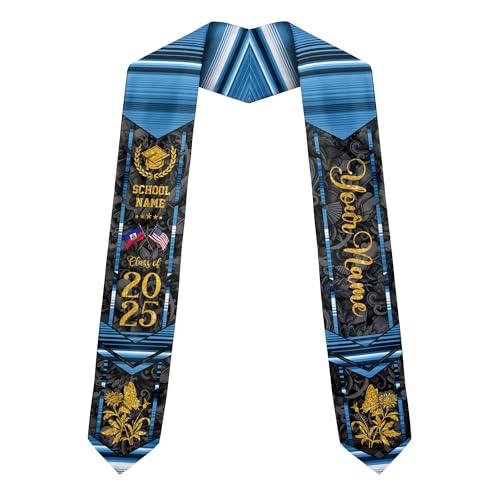 MonkeyVan Personalized Haiti Graduation Stole Sash 2025, Haitians American Flag Graduation Sash, Graduation Stole Haiti Gifts Ht 2