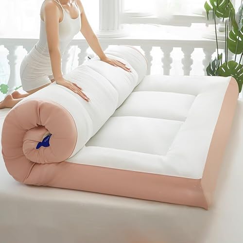 Tragbare japanische Futon-Matratze, rollbare Bodenmatratze für Camping und Zuhause, perfekt für Schlafsofas und zum Schlafen auf dem Boden(Rose,100x200x10CM)