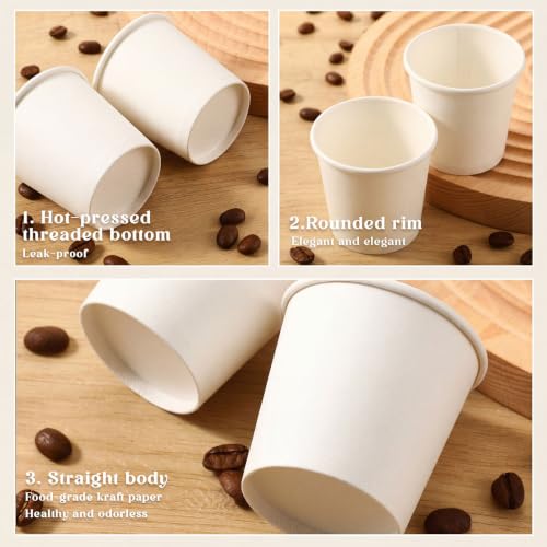 Acellegic 100 Pack 4oz Mini Coffee Cups Disposable Paper Cups Hot or Cold Beverage Cup Mouthwash Cup Drinking for Coffee Water Tea Juice Espresso for Home Office Party Picnic (White) - Image 3