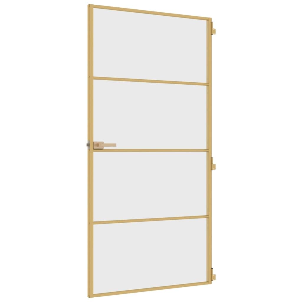 Drzwi wewnętrzne smukłe złote 102,5 x 201,5 cm szkło hartowane i aluminiumSprzęt Materiały budowlane Drzwi domowe