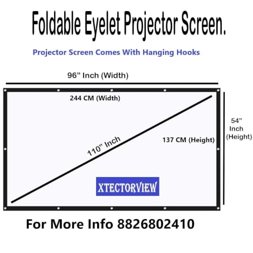 Image of 16:9 Aspect Ratio,110 Inches Diagonal, 96x54 Inches,1.2 Gain, Black Coated from Back Side,Supports UHD-3D-4K-8K Technology Eyelets Type Foldable Anti Crease Projector Screen (White)