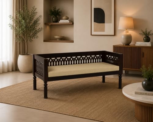 Image of NATRAJ ART & CRAFT Sheesham Wood 3 Seater Sofa Set for Living Room | Wooden CNC Sofa Set for Living Room Furniture (3 Seater, Walnut Finish)