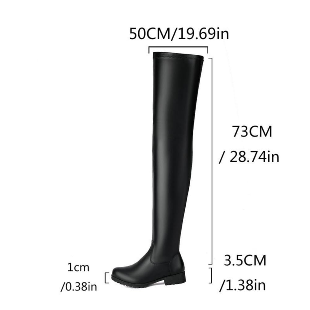 Damen Overknee-Stiefel mit Dehnbarem Material und Seitlichem Reißverschluss, Runde Kapze für Herbst und Winter