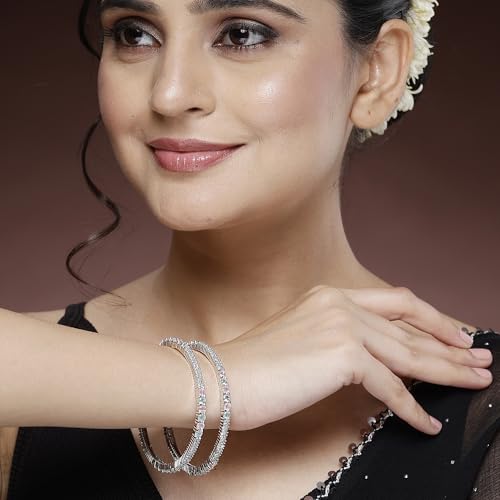 Image of ZENEME Jewellery Silver Plated Stylish Crystal AD Dual Colour Bangle Jewellery For Girls and Women