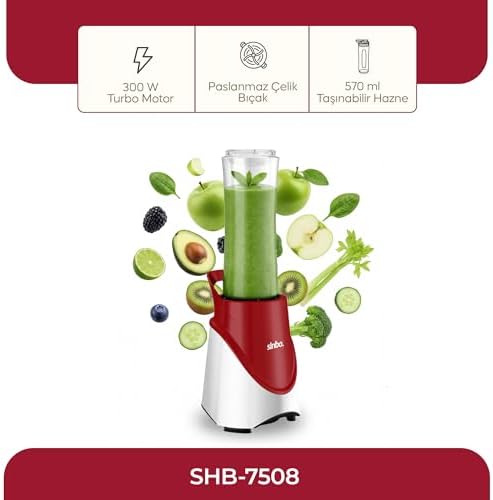 Sinbo SHB-7508 Kırmızı Shake Take One | 300W Taşınabilir Smoothie Blender | 570 ml Spor Şişe - Çelik Bıçaklı Karıştırıcı - Görsel 6
