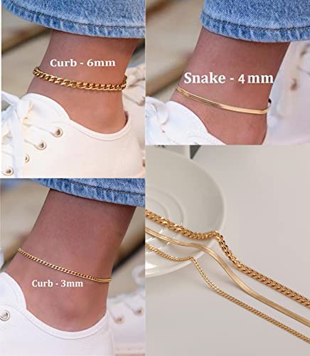 Gold Ankle Bracelets For Women, 14K Gold Anklets For Women Waterproof Cuban Link Anklets Set Layered Boho Anklet Bracelets Dainty Anklet For Teen Girls Summer Jewelry Gift #TOP4