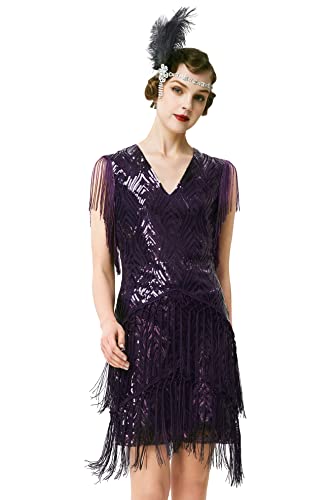 BABEYOND 1920s Flapper Dress Long Fringed Gatsby Roaring 20s Sequins Beaded Vintage Art Deco