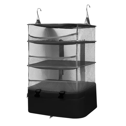 Hanging Packing Cubes for Travel, Oxford 300D fabric hanging storage organizer, can be carried on both shoulders (black, L-1)2