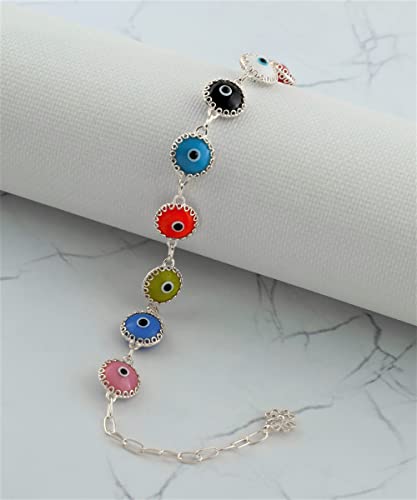 Gold Plated Sterling Silver Translucent Murano Glass Evil Eye Women Charm Link Bracele, Gift Boxed2