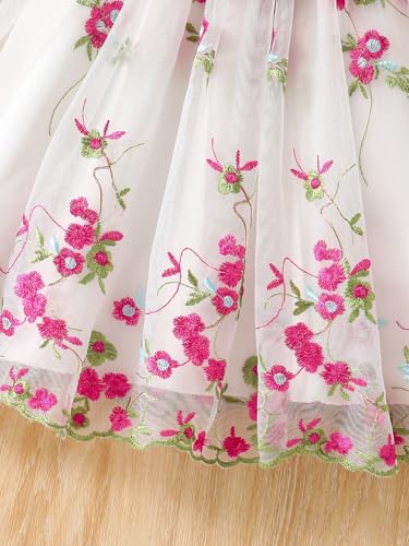 Image of Tagas Girls' Knee-Length Dress|Elegant Floral Embroidered Baby Girl Party Dress with Bow|Soft Net Layered Frock for Birthday, Wedding & Festive Occasions|Comfortable & Stylish