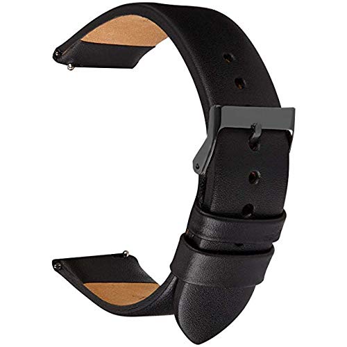 Wildery® 20mm Leder Armband Smartwatch- und Uhrenarmbänder mit Quick Release und Dornschließe in Schwarz kompatibel für Samsung, Fossil, Huawei, Pebble, LG, Moto, ASUS, Garmin. /#3mm WI407B (20mm) Cover