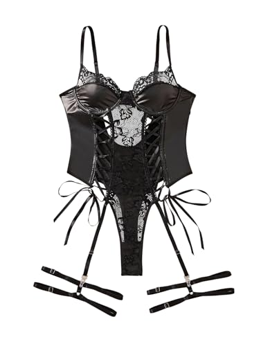 Lilosy Sexy Lace Up Floral Garter Underwire Teddy Bodysuit Lingerie Belt Women Top One Piece4