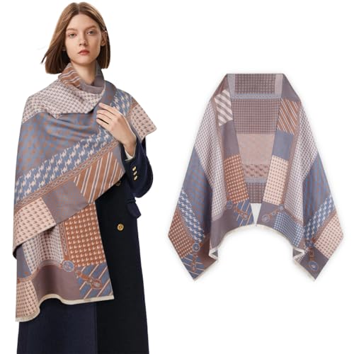 EXTREE Scarfs for Women Pashmina Silky Shawl Wrap for Evening Dressing Blanket Open Front Poncho Cape Morandi Powder