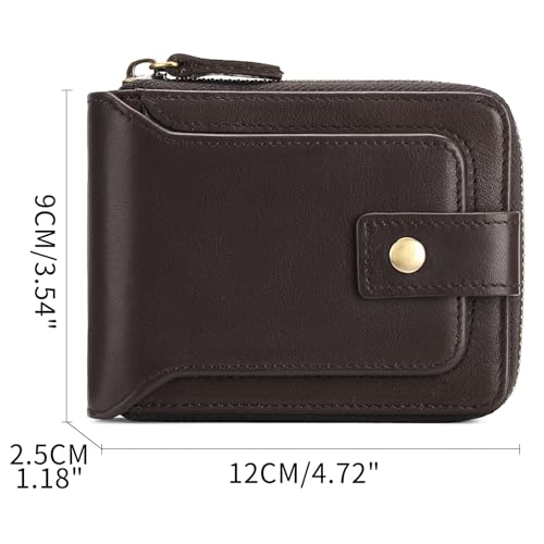 GOIACII Zipper Wallet for Men Genuine Leather RFID Blocking Mens Wallet with Zipper Coin Pocket ID Window Zipper Wallets Large Capacity2