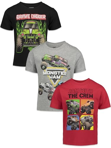 Monster Jam 3 Pack T-Shirts Toddler to Big Kid Grave Digger El Toro Loco Monster Mutt