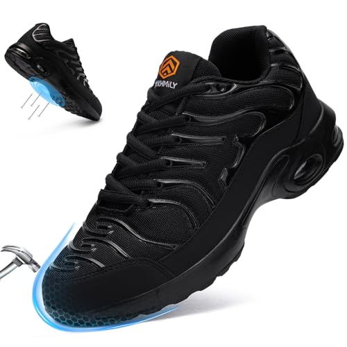 DYKHMILY Zapatos de Seguridad Hombre con Punta de Acero Zapatillas de Seguridad Ligeras Zapatos con Colchón de Aire Deportivo Comodo (Negro,49EU)