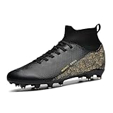 NISOCY Men's Soccer Shoes Indoor Football Cleats Mens Outdoor Unisex Baseball Turf Shoe Youth Rugby Adult AG FG TF Football Boots Wide Training Sneaker Black EU 42
