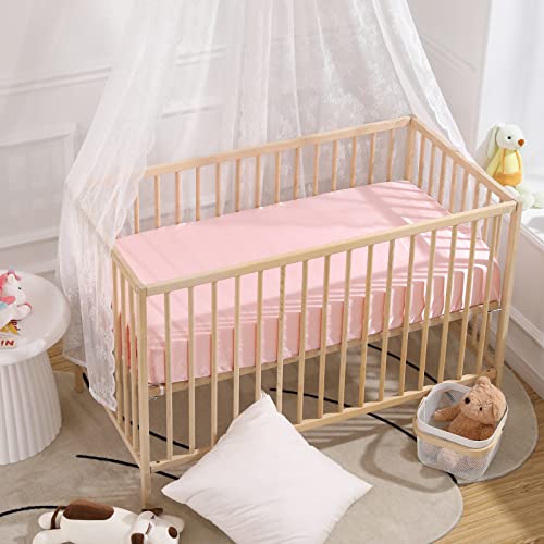 Image of SiinvdaBZX Satin Mini Crib Sheets 38 x 24In, Pink | Silk-Like Soft Mini Portable Crib Sheets Mattress Cover Portable Playard Sheets with 5In Deep Pocket, Great for Baby Hair